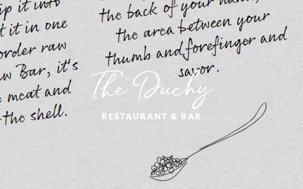 Ausschnitt CI mit illustriertem Löffel und Handschrift und Logo von The Duchy Restaurant und Bar