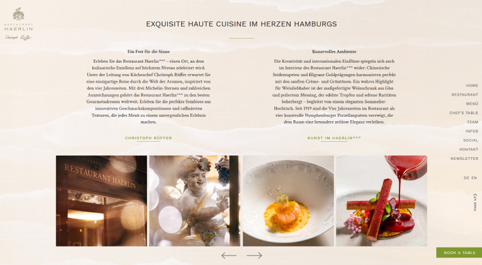 Screenshot of the Restaurant Haerlin*** website with gallery and two text blocks Screenshot of the Restaurant Haerlin*** website with gallery and two text blocks